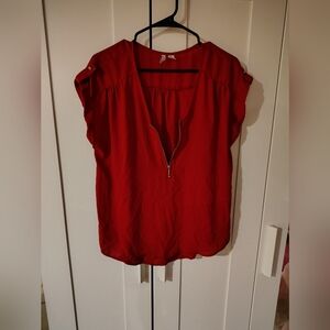 Red Zip-Front Blouse